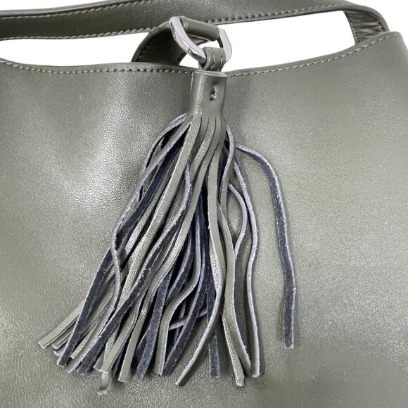 S-Zone Leather Hobo Style Purse Tassel Insert Olive Green - Picture 5 of 7